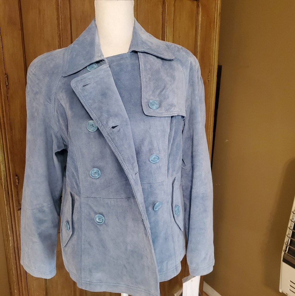 Terry Lewis Blue Suede Leather jacket. Large NWT. VINTAGE 80s or early 90s.